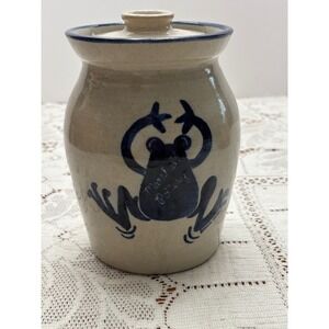 Marshall‎ Pottery Eduardo Rivera Blue Frog Stoneware Crock Jar with Lid Texas